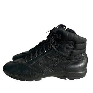 Prada Trainer Luxury Men’s Black Leather Nylon Lace Up High Top Sneakers Shoes